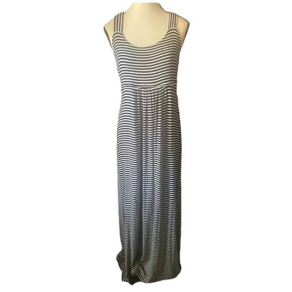 EUC Calvin Klein Sz 8 Black White Striped Rayon Spandex Maxi Dress - Picture 1 of 7